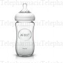 Biberon verre natural tetine silicone debit lent 2 trous 1 mois et plus 240ml