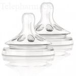 Tetines natural silicone debit lent 1 mois et plus lot de 2