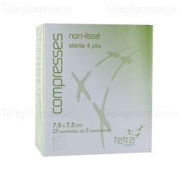 Compresses non-tisse steriles 7.5x7.5 cm 25 pochettes de 2 compresses