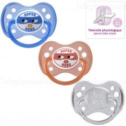 Sucette physiologique silicone avec anneau collection super b&eacute;b&eacute; 6 mois et plus