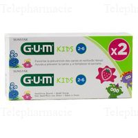 GUM Kids dentifrice fluor&eacute; go&ucirc;t fraise 3ans+ Lot de 2 tubes 50ml