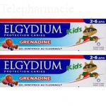ELGYDIUM Kids dentifrice 3-6 ans grenadine Lot de 2 tubes x 50ml